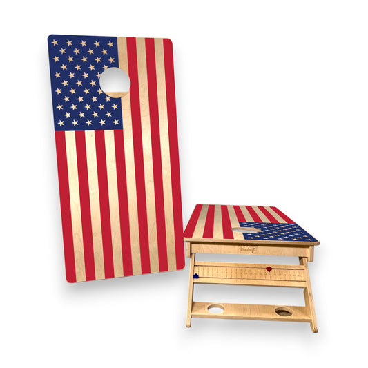 Cornhole Boards |  Red, White and Blue American Flag Set | Custom Made with Cupholder and Scoreboard