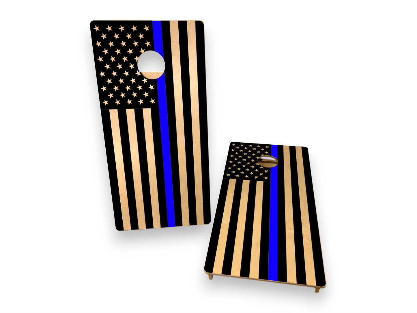 Cornhole Boards | Thin Blue Line Flag Set | Custom Made with Cupholder and Scoreboard