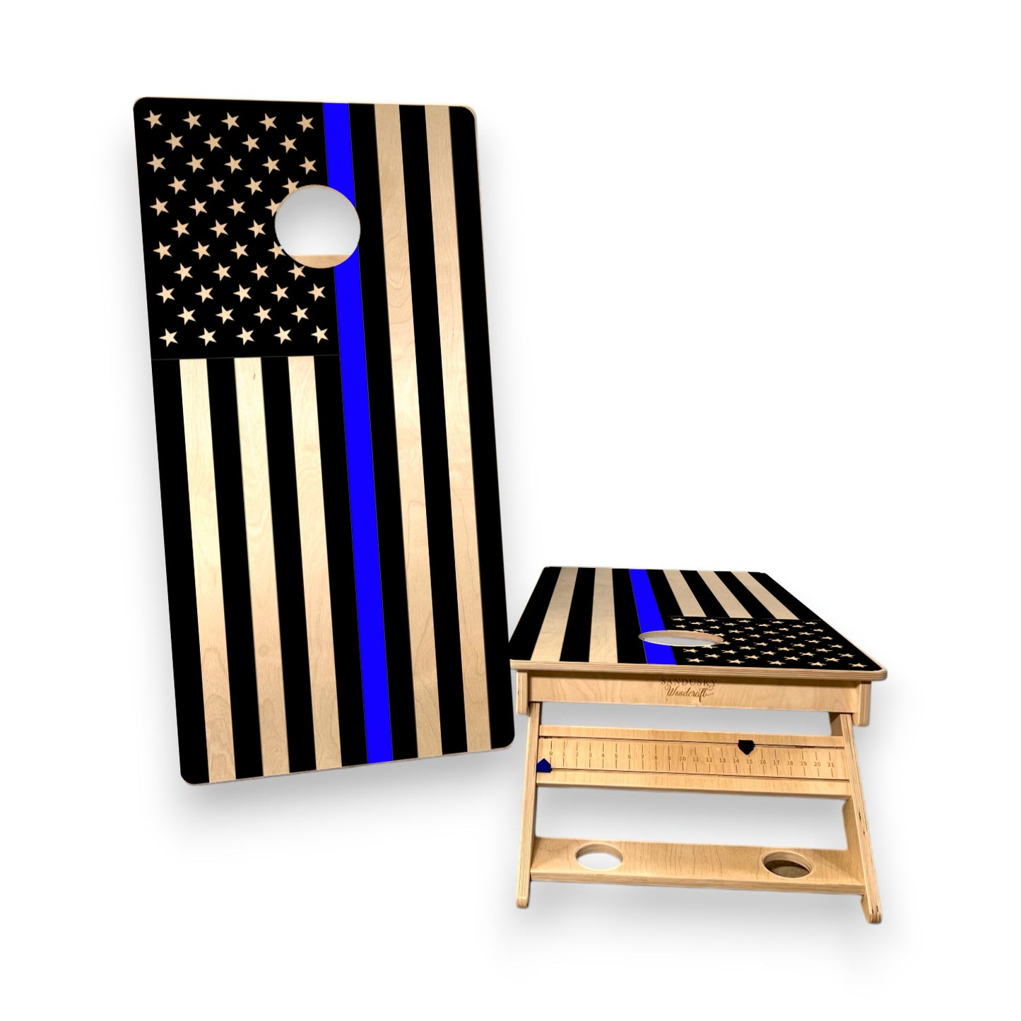Cornhole Boards | Thin Blue Line Flag Set | Custom Made with Cupholder and Scoreboard