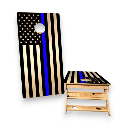 Cornhole Boards |  Thin Blue Line Flag Set | Custom Made with Cupholder and Scoreboard