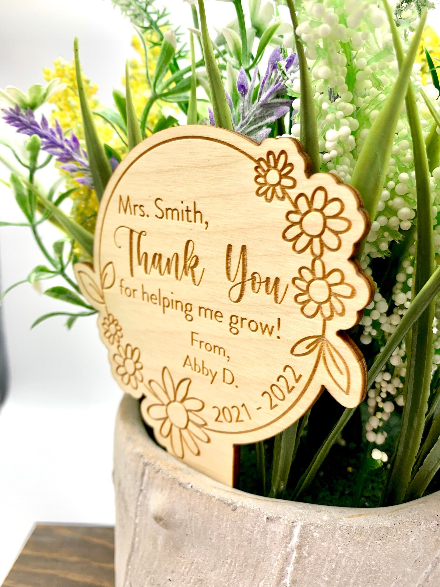 Teacher Flower Stake Gift | Teacher End of Year Gift | Daisy Design | Plant tag for Teachers | Succulent Tag