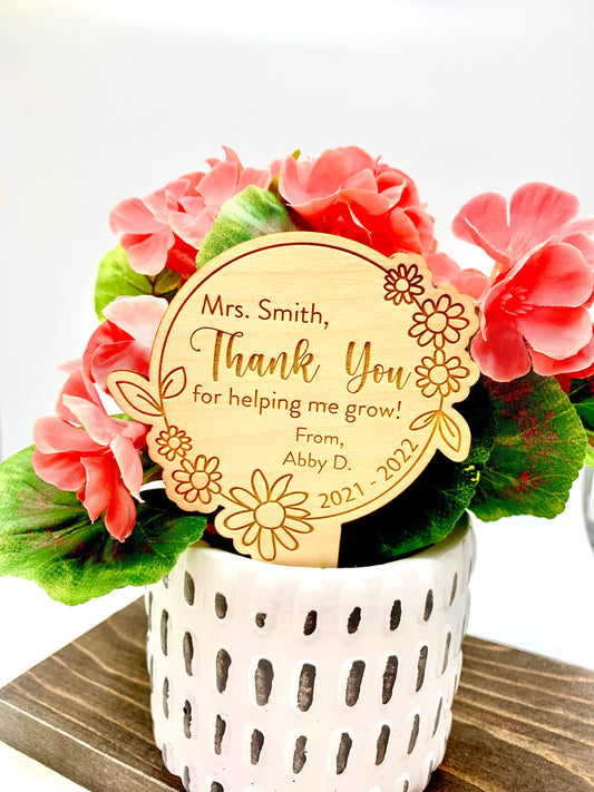 Teacher Flower Stake Gift | Teacher End of Year Gift | Daisy Design | Plant tag for Teachers | Succulent Tag