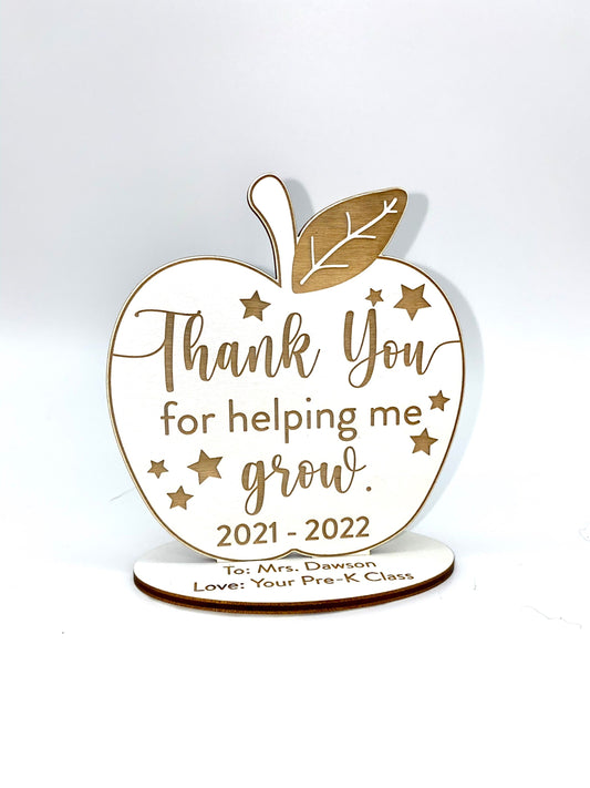Teacher Appreciation Gift Desk Apple/Thank you for helping me grow/Teacher Gift /Teacher Tutor Mentor Gift