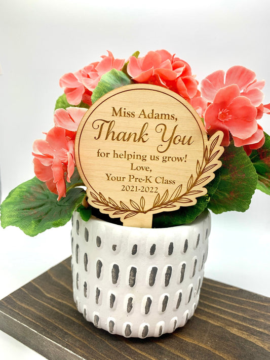 Teacher Flower Stake Gift | Teacher End of Year Gift | Leaf Design | Thanks for helping me Grow | Succulent Tag