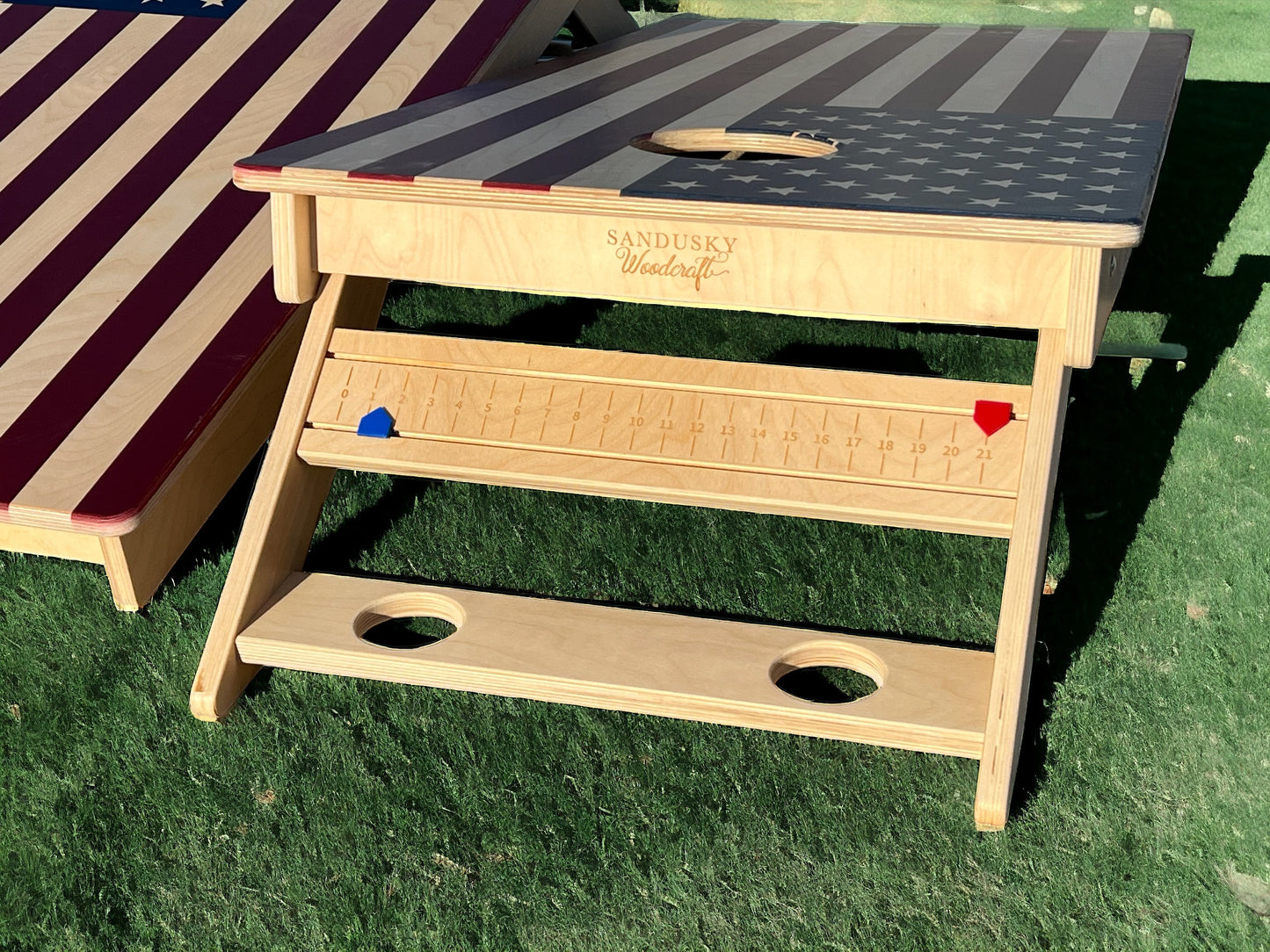 Cornhole Boards |  Red, White and Blue American Flag Set | Custom Made with Cupholder and Scoreboard