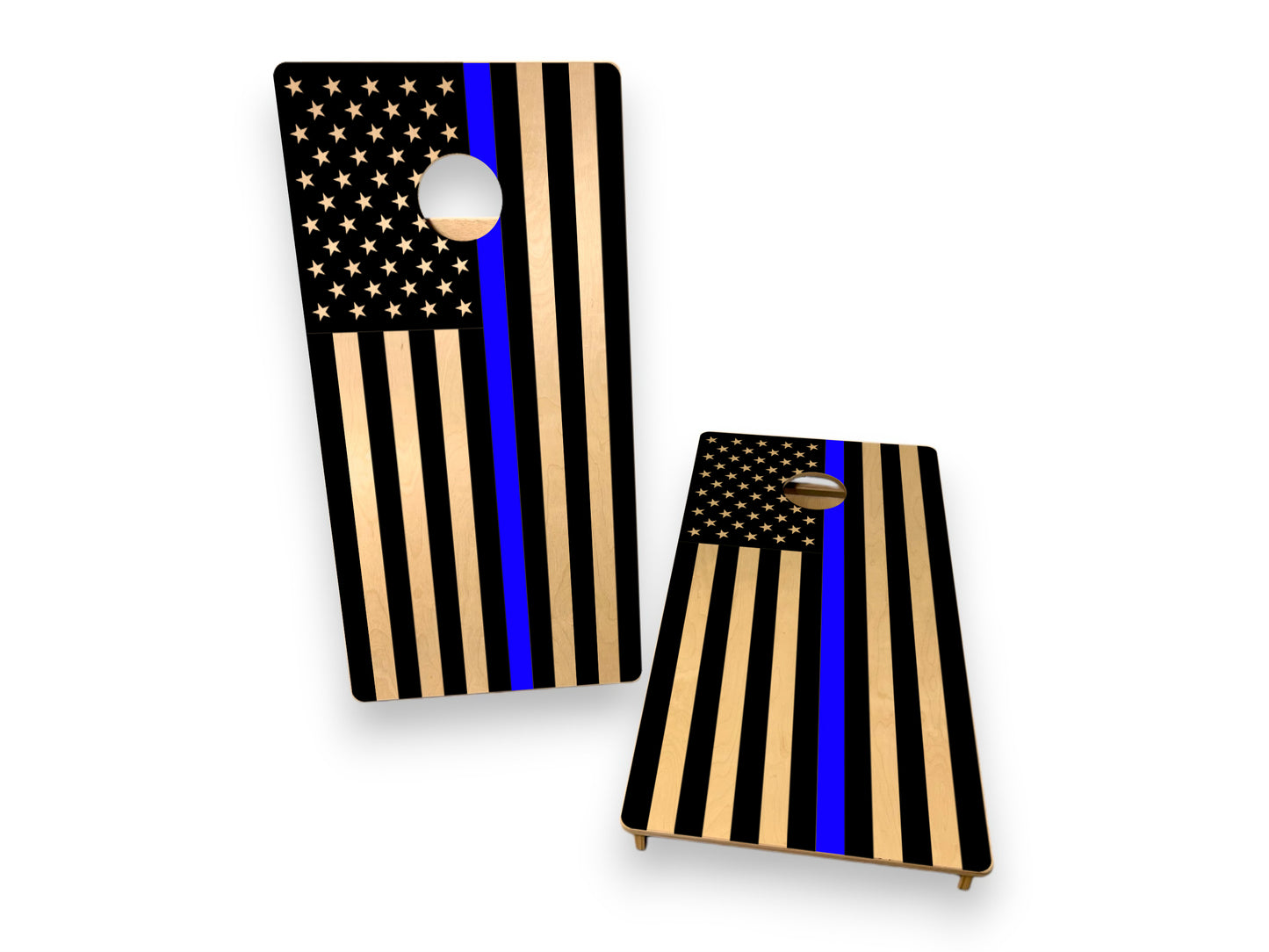 Cornhole Boards |  Thin Blue Line Flag Set | Custom Made with Cupholder and Scoreboard