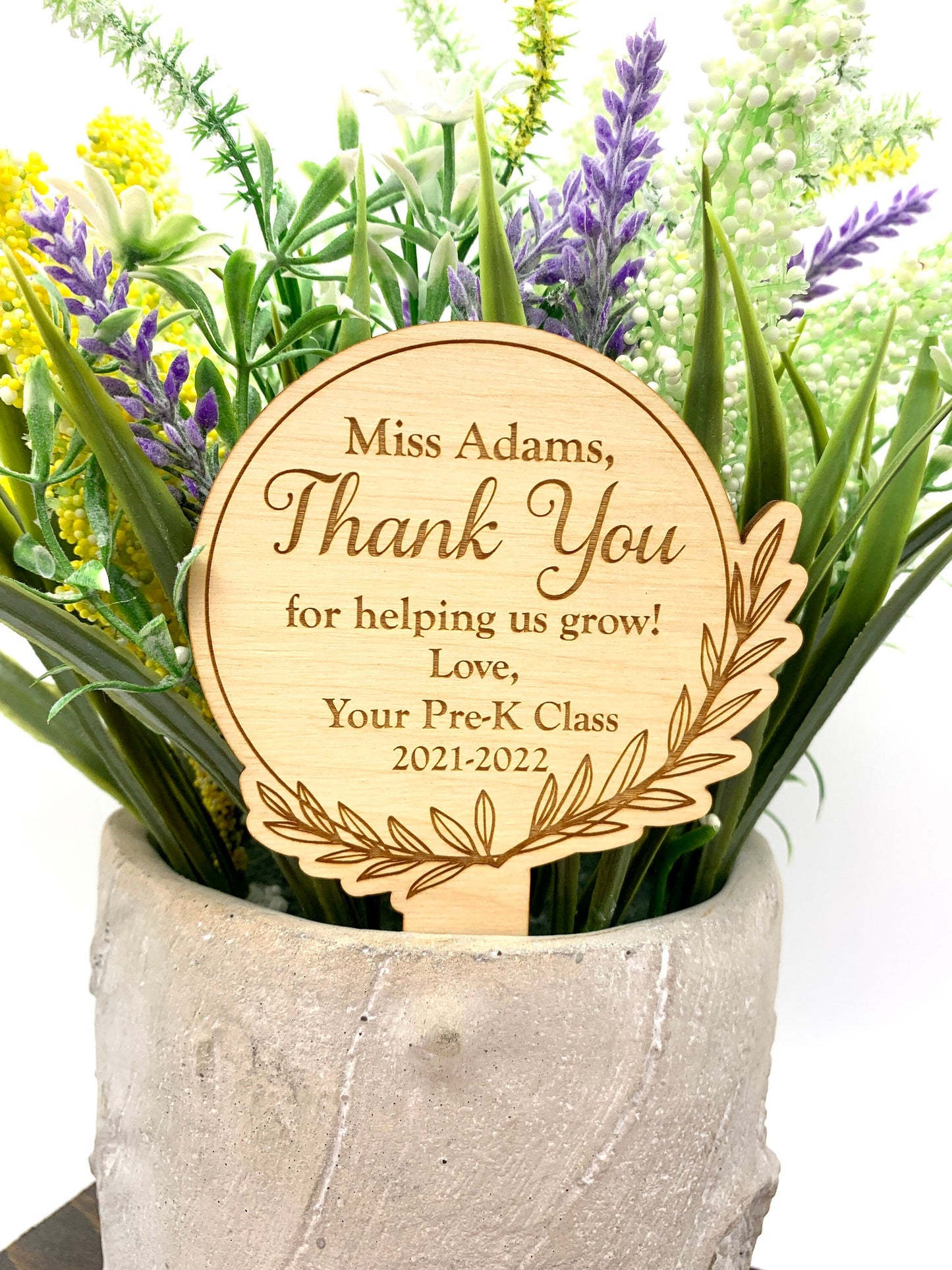 Teacher Flower Stake Gift | Teacher End of Year Gift | Leaf Design | Thanks for helping me Grow | Succulent Tag