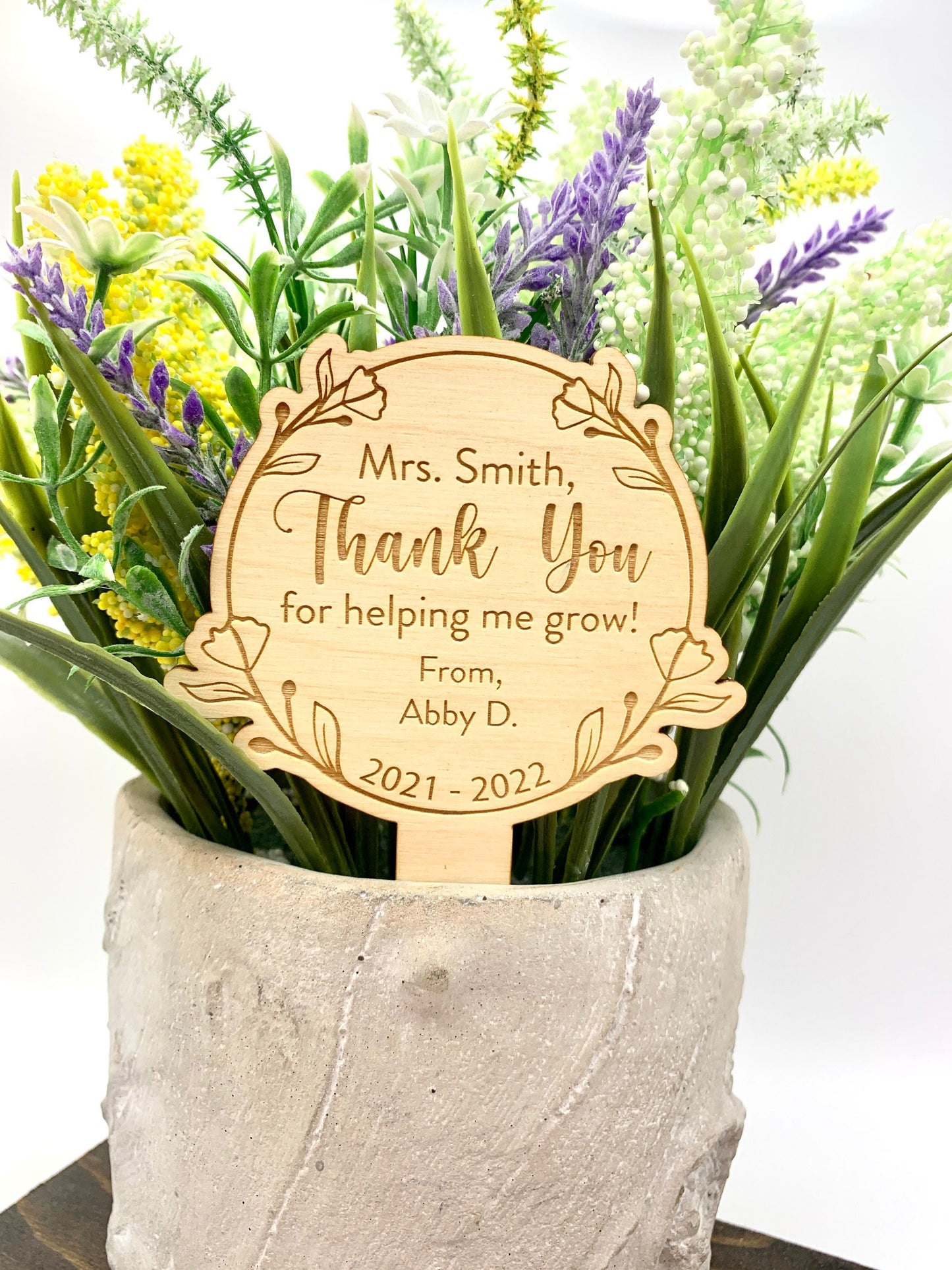 Teacher Flower Stake Gift | Teacher End of Year Gift | Morning Glory | Thanks for helping me Grow | Succulent Tag