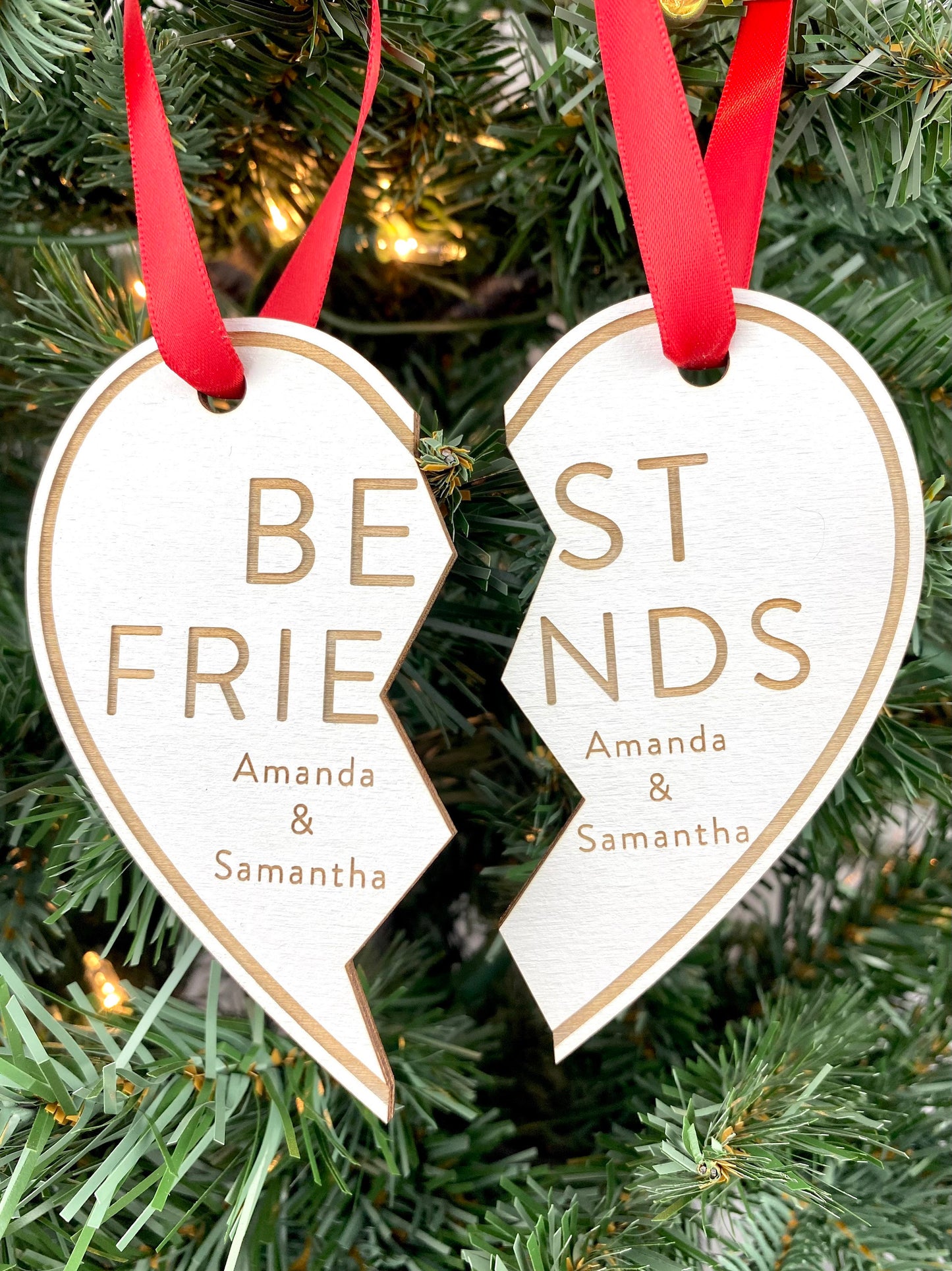 Custom Best Friends Heart Ornament | Two Piece Ornament | 90s Themed Ornament | 2024 Ornament